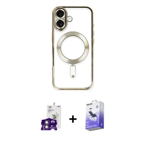 ieg™ iPhone 16 Kılıf Nova Işık Özel Seri - Siyah Bilvis 5in1 5D Magic Hayalet Cam Ekran Koruyucu + Bilvis Titan Kamera Lens - PE