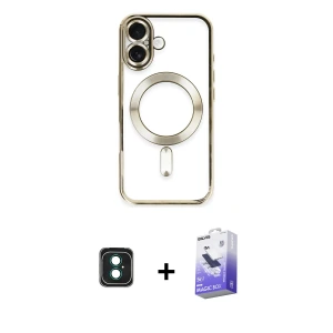 ieg™ iPhone 16 Kılıf Nova Işık Özel Seri - Siyah Bilvis 5in1 5D Magic Hayalet Cam Ekran Koruyucu + PVD Metal Kamera Lens - YL