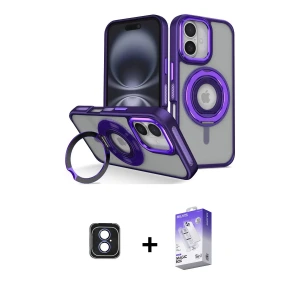 ieg™ iPhone 16 Kılıf Nova Minimal Serisi - Siyah Bilvis 5in1 3D Magic Cam Ekran Koruyucu + PVD Metal Kamera Lens - MI