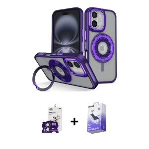 ieg™ iPhone 16 Kılıf Nova Minimal Serisi - Siyah Bilvis 5in1 5D Magic Hayalet Cam Ekran Koruyucu + Bilvis Titan Kamera Lens - YL