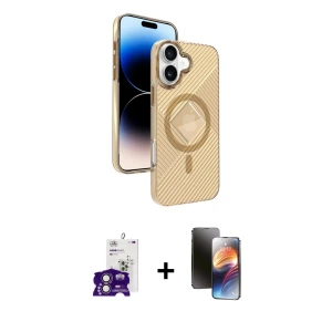 ieg™ iPhone 16 Kılıf Nova Modern Prime - Siyah 3D Antistatik Mat Seramik Nano Ekran Koruyucu + Bilvis Titan Kamera Lens - PE