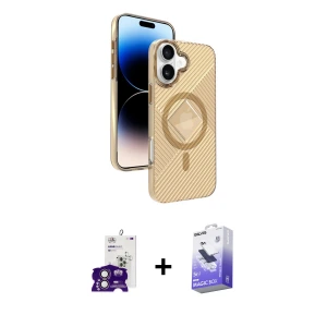 ieg™ iPhone 16 Kılıf Nova Modern Prime - Siyah Bilvis 5in1 5D Magic Hayalet Cam Ekran Koruyucu + Bilvis Titan Kamera Lens - PE