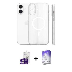 ieg™ iPhone 16 Kılıf Pusula Minimal Koleksiyonu - Siyah Bilvis 5in1 3D Magic Cam Ekran Koruyucu + Bilvis Titan Kamera Lens - PE