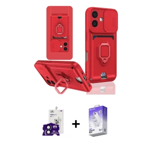 ieg™ iPhone 16 Kılıf Vadi Form Prime - Siyah Bilvis 5in1 3D Magic Cam Ekran Koruyucu + Bilvis Titan Kamera Lens - SH