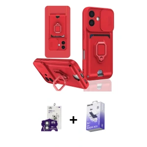 ieg™ iPhone 16 Kılıf Vadi Form Prime - Siyah Bilvis 5in1 5D Magic Hayalet Cam Ekran Koruyucu + Bilvis Titan Kamera Lens - YL