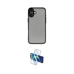 ieg™ iPhone 16 Plus Kılıf Ahenk Çizgi Serisi - Siyah 3D Antistatik Cam Ekran Koruyucu