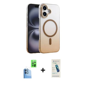 ieg™ iPhone 16 Plus Kılıf Ahenk Doku Özel Seri - Şeffaf Pasifik Cam Ekran Koruyucu + Raze Metal Kamera Lens - LT