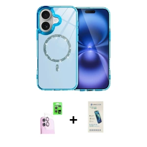 ieg™ iPhone 16 Plus Kılıf Kıvılcım Form Prime - Şeffaf Pasifik Cam Ekran Koruyucu + Raze Metal Kamera Lens - PE