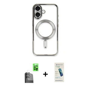 ieg™ iPhone 16 Plus Kılıf Nova Işık Özel Seri - Şeffaf Pasifik Cam Ekran Koruyucu + Raze Metal Kamera Lens - SH