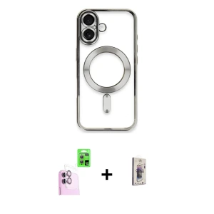 ieg™ iPhone 16 Plus Kılıf Nova Işık Özel Seri - Siyah Bilvis 3D Cam Ekran Koruyucu + Raze Metal Kamera Lens - PE