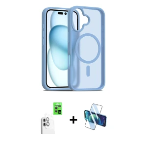 ieg™ iPhone 16 Plus Kılıf Siluet Minimal Prime - Siyah 3D Antistatik Seramik Nano Ekran Koruyucu + Raze Metal Kamera Lens - BZ
