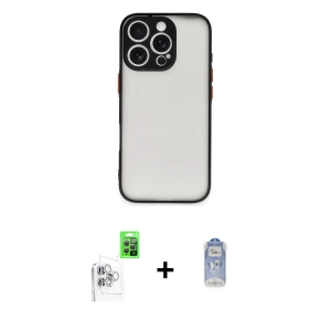 ieg™ iPhone 16 Pro Kılıf Ahenk Çizgi Serisi - Siyah Joko Magic 5D Cam + Raze Metal Kamera Lens - BZ