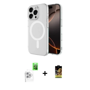 ieg™ iPhone 16 Pro Kılıf Ahenk Yansıma Prime - Siyah Buffer Cam Ekran Koruyucu + Raze Metal Kamera Lens - BZ