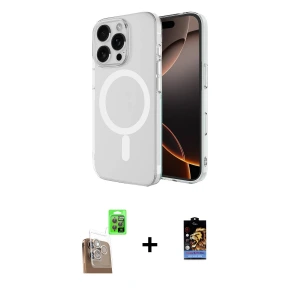 ieg™ iPhone 16 Pro Kılıf Ahenk Yansıma Prime - Siyah Buffer Hayalet Cam Ekran Koruyucu + Raze Metal Kamera Lens - CLTM