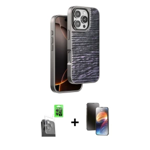 ieg™ iPhone 16 Pro Kılıf Atlas Minimal Özel Seri - Siyah 3D Antistatik Mat Seramik Nano Ekran Koruyucu + Raze Metal Kamera Lens - SH