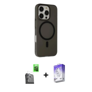 ieg™ iPhone 16 Pro Kılıf Çekirdek Modern Prime - Siyah Bilvis 5in1 3D Magic Cam Ekran Koruyucu + Raze Metal Kamera Lens - SH