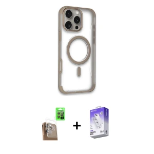 ieg™ iPhone 16 Pro Kılıf Eksen Klasik Koleksiyonu - Siyah Bilvis 5in1 3D Magic Cam Ekran Koruyucu + Raze Metal Kamera Lens - CLTM