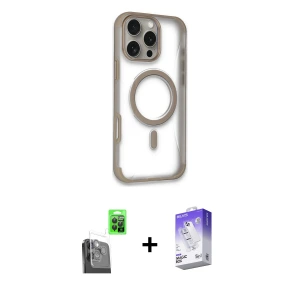ieg™ iPhone 16 Pro Kılıf Eksen Klasik Koleksiyonu - Siyah Bilvis 5in1 3D Magic Cam Ekran Koruyucu + Raze Metal Kamera Lens - SH