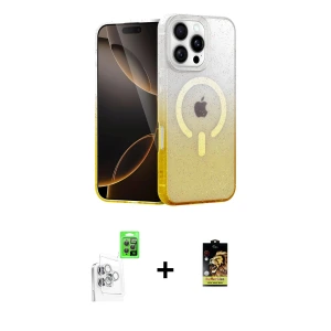ieg™ iPhone 16 Pro Kılıf Eksen Minimal Özel Seri - Siyah Buffer Cam Ekran Koruyucu + Raze Metal Kamera Lens - BZ