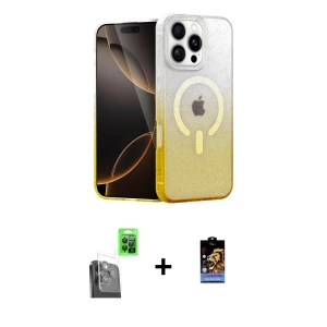 ieg™ iPhone 16 Pro Kılıf Eksen Minimal Özel Seri - Siyah Buffer Hayalet Cam Ekran Koruyucu + Raze Metal Kamera Lens - SH