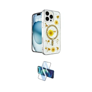 ieg™ iPhone 16 Pro Kılıf Kozmos Doku - Siyah 3D Antistatik Cam Ekran Koruyucu