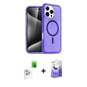 ieg™ iPhone 16 Pro Kılıf Nova Asil Prime - Siyah Bilvis 5in1 5D Magic Hayalet Cam Ekran Koruyucu + Raze Metal Kamera Lens - BZ