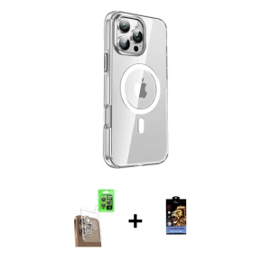 ieg™ iPhone 16 Pro Kılıf Nova Doku - Siyah Buffer Hayalet Cam Ekran Koruyucu + Raze Metal Kamera Lens - CLTM