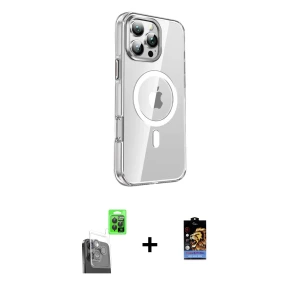 ieg™ iPhone 16 Pro Kılıf Nova Doku - Siyah Buffer Hayalet Cam Ekran Koruyucu + Raze Metal Kamera Lens - SH