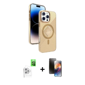 ieg™ iPhone 16 Pro Kılıf Nova Modern Prime - Siyah 3D Antistatik Mat Seramik Nano Ekran Koruyucu + Raze Metal Kamera Lens - BZ