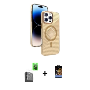 ieg™ iPhone 16 Pro Kılıf Nova Modern Prime - Siyah Buffer Hayalet Cam Ekran Koruyucu + Raze Metal Kamera Lens - SH
