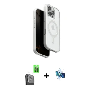 ieg™ iPhone 16 Pro Kılıf Pusula Form Serisi - Siyah 3D Antistatik Seramik Nano Ekran Koruyucu + Raze Metal Kamera Lens - SH