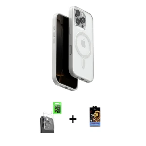 ieg™ iPhone 16 Pro Kılıf Pusula Form Serisi - Siyah Buffer Hayalet Cam Ekran Koruyucu + Raze Metal Kamera Lens - SH
