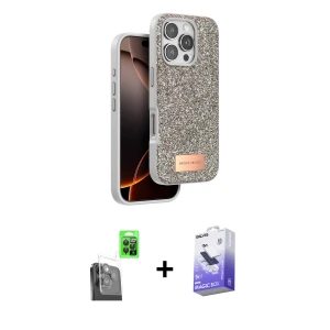 ieg™ iPhone 16 Pro Kılıf Vadi Klasik Serisi - Siyah Bilvis 5in1 5D Magic Hayalet Cam Ekran Koruyucu + Raze Metal Kamera Lens - SH