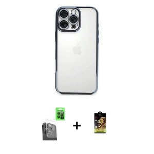 ieg™ iPhone 16 Pro Kılıf Vadi Minimal - Siyah Buffer Cam Ekran Koruyucu + Raze Metal Kamera Lens - SH