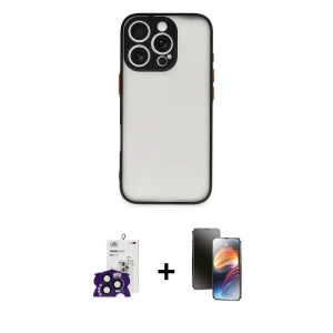 ieg™ iPhone 16 Pro Max Kılıf Ahenk Çizgi Serisi - Siyah 3D Antistatik Mat Seramik Nano Ekran Koruyucu + Bilvis Titan Kamera Lens - SH