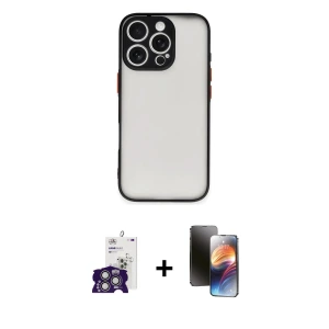 ieg™ iPhone 16 Pro Max Kılıf Ahenk Çizgi Serisi - Siyah 3D Antistatik Mat Seramik Nano Ekran Koruyucu + Bilvis Titan Kamera Lens - GS