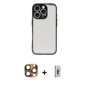 ieg™ iPhone 16 Pro Max Kılıf Ahenk Çizgi Serisi - Siyah Bilvis 3D Cam Ekran Koruyucu + Pers Alüminyum Kamera Lens - CLTM