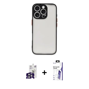 ieg™ iPhone 16 Pro Max Kılıf Ahenk Çizgi Serisi - Siyah Bilvis 3X AR HD Cam Ekran Koruyucu + Bilvis Titan Kamera Lens - TMGI