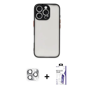 ieg™ iPhone 16 Pro Max Kılıf Ahenk Çizgi Serisi - Siyah Bilvis 3X AR HD Cam Ekran Koruyucu + Pers Alüminyum Kamera Lens - GS