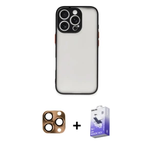 ieg™ iPhone 16 Pro Max Kılıf Ahenk Çizgi Serisi - Siyah Bilvis 5in1 5D Magic Hayalet Cam Ekran Koruyucu + Pers Alüminyum Kamera Lens - CLTM