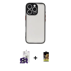 ieg™ iPhone 16 Pro Max Kılıf Ahenk Çizgi Serisi - Siyah Buffer Cam Ekran Koruyucu + Bilvis Titan Kamera Lens - SH