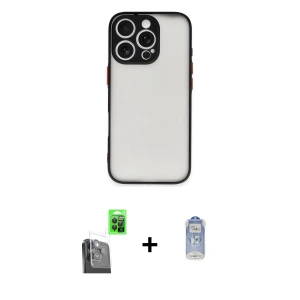 ieg™ iPhone 16 Pro Max Kılıf Ahenk Çizgi Serisi - Siyah Joko Magic 5D Cam + Raze Metal Kamera Lens - SH