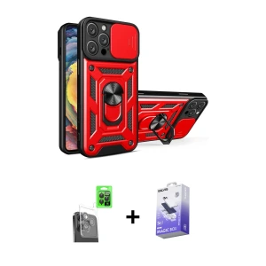 ieg™ iPhone 16 Pro Max Kılıf Ahenk Klasik - Siyah Bilvis 5in1 5D Magic Hayalet Cam Ekran Koruyucu + Raze Metal Kamera Lens - SH