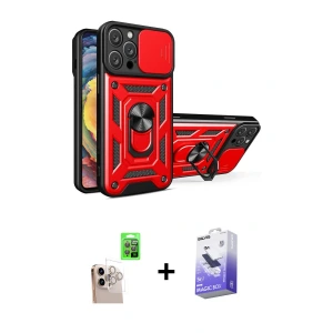 ieg™ iPhone 16 Pro Max Kılıf Ahenk Klasik - Siyah Bilvis 5in1 5D Magic Hayalet Cam Ekran Koruyucu + Raze Metal Kamera Lens - NLGY