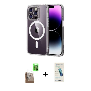 ieg™ iPhone 16 Pro Max Kılıf Ahenk Minimal Serisi - Şeffaf Pasifik Cam Ekran Koruyucu + Raze Metal Kamera Lens - CLTM