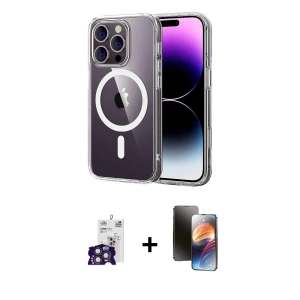 ieg™ iPhone 16 Pro Max Kılıf Ahenk Minimal Serisi - Siyah 3D Antistatik Mat Seramik Nano Ekran Koruyucu + Bilvis Titan Kamera Lens - TMGI