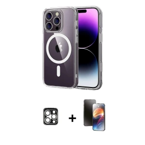 ieg™ iPhone 16 Pro Max Kılıf Ahenk Minimal Serisi - Siyah 3D Antistatik Mat Seramik Nano Ekran Koruyucu + PVD Metal Kamera Lens - GS