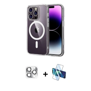 ieg™ iPhone 16 Pro Max Kılıf Ahenk Minimal Serisi - Siyah 3D Antistatik Seramik Nano Ekran Koruyucu + Pers Alüminyum Kamera Lens - GS