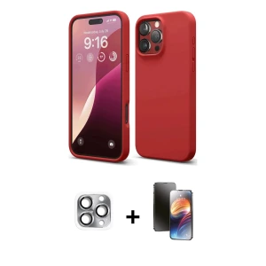 ieg™ iPhone 16 Pro Max Kılıf Ahenk Serisi - Siyah 3D Antistatik Mat Seramik Nano Ekran Koruyucu + Pers Alüminyum Kamera Lens - GI