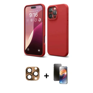 ieg™ iPhone 16 Pro Max Kılıf Ahenk Serisi - Siyah 3D Antistatik Mat Seramik Nano Ekran Koruyucu + Pers Alüminyum Kamera Lens - CLTM